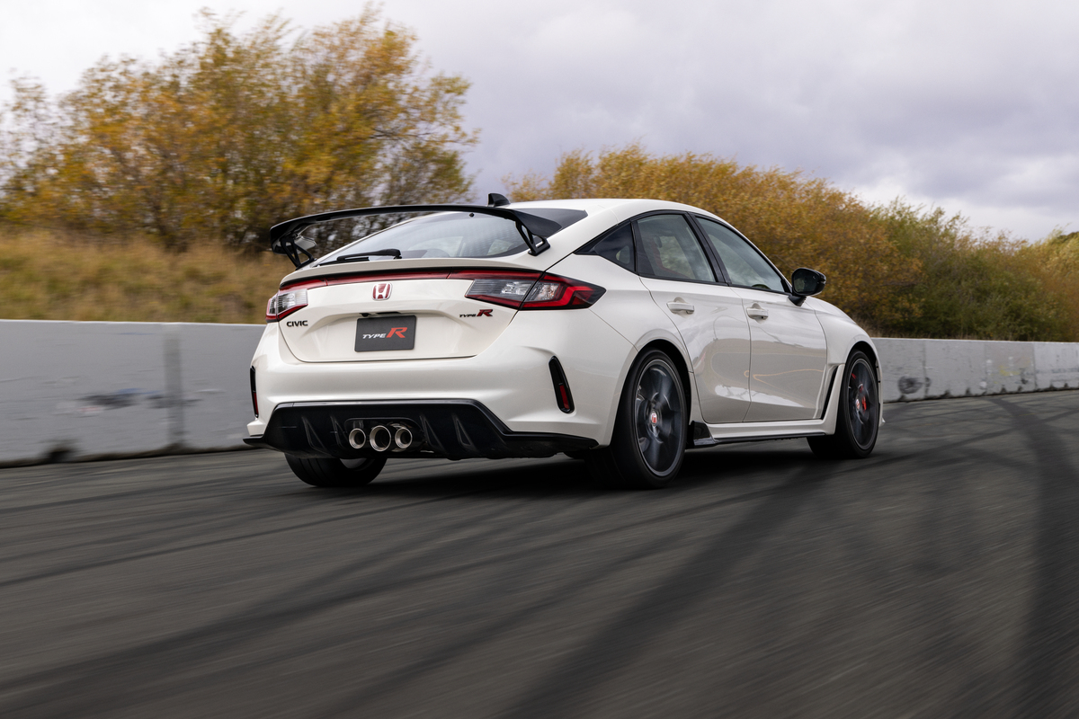 2023 Civic Type R at Sonoma Raceway rear 3/4 racing on track